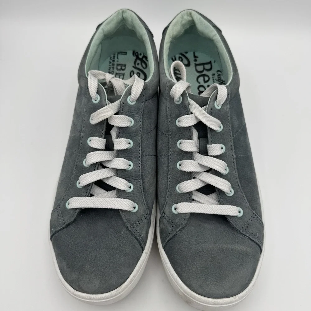 L.L.Bean‎ Women's Eco Bay Nubuck Leather Sneakers Slate Cool Sea Blue 7.5